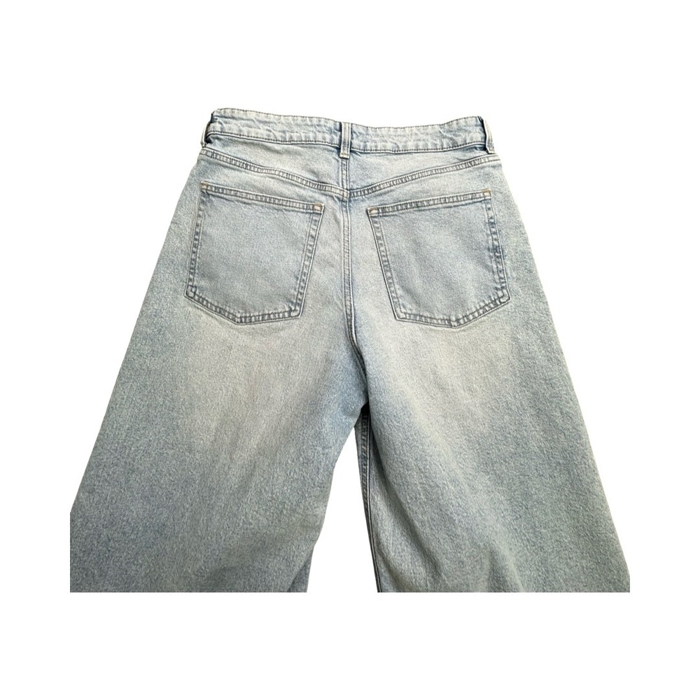 H&M Jeans Women 12 Light Blue Wide Leg High Waisted Raw Hem Denim Casual Relaxed - Picture 11 of 12